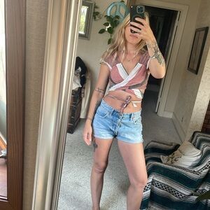 Free People Rustic Boho Linen Oberoi Wrap Crop Top
